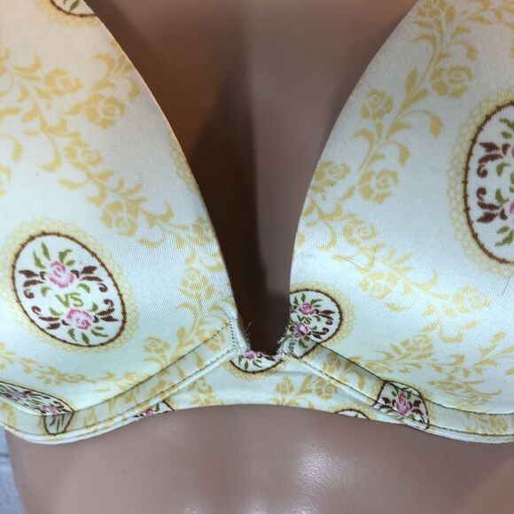 Victoria's Secret Heavily Padded Push Up Bra Cream Floral Print 34DD - Picture 5 of 13
